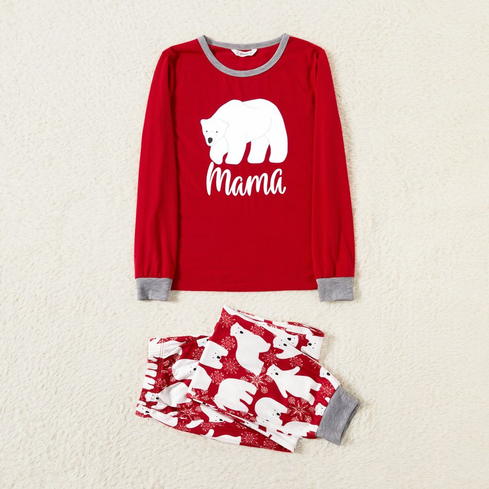 Christmas Polar Bear and Letter Print Red Family Matching Long-sleeve Pajamas Sets (Flame Resistant) Red/White big image 3