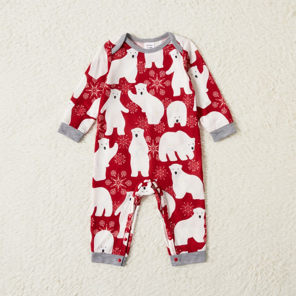 Christmas Polar Bear and Letter Print Red Family Matching Long-sleeve Pajamas Sets (Flame Resistant) Red/White big image 9