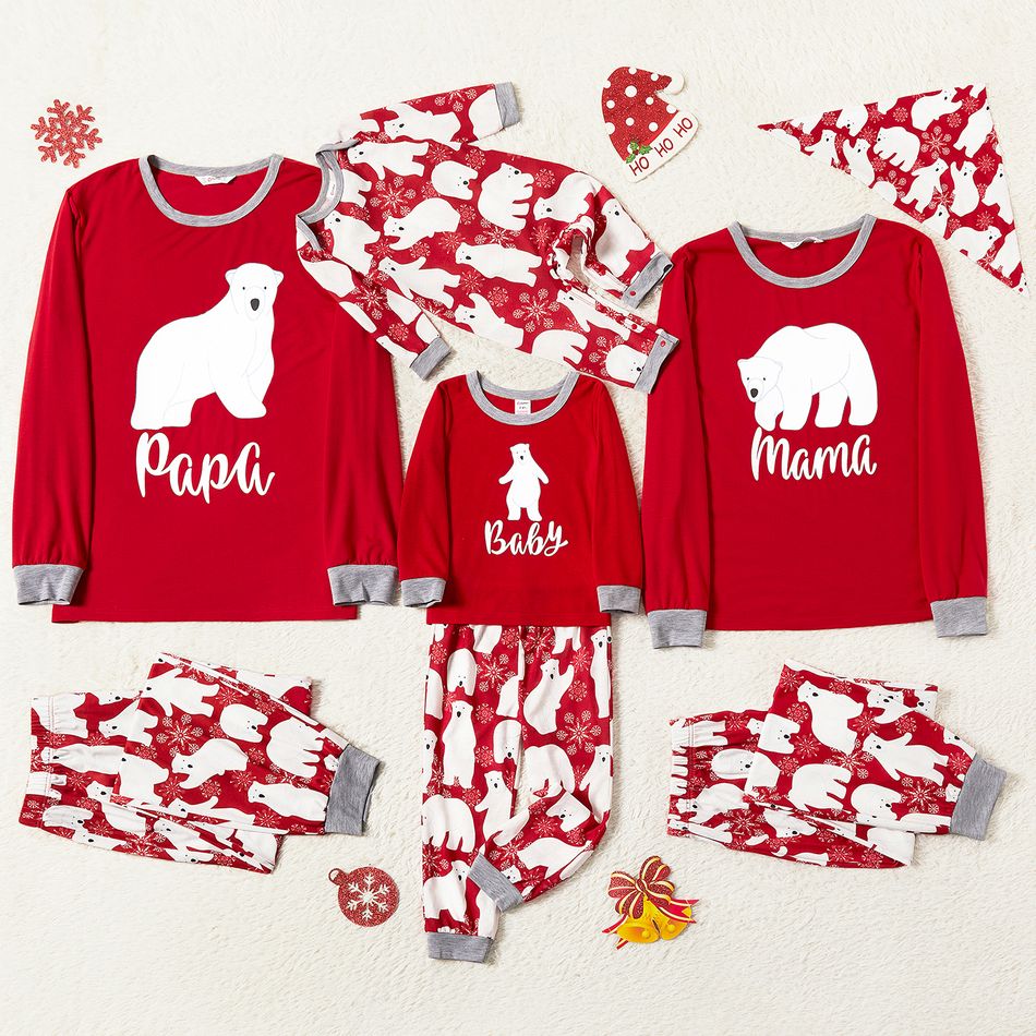 Christmas Polar Bear and Letter Print Red Family Matching Long-sleeve Pajamas Sets (Flame Resistant) Red/White