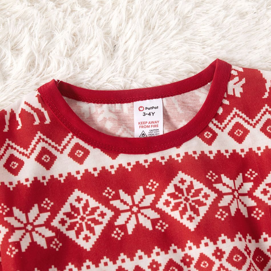 Christmas All Over Reindeer and Snowflake Print Red Family Matching Long-sleeve Pajamas Sets (Flame Resistant) Red/White big image 8