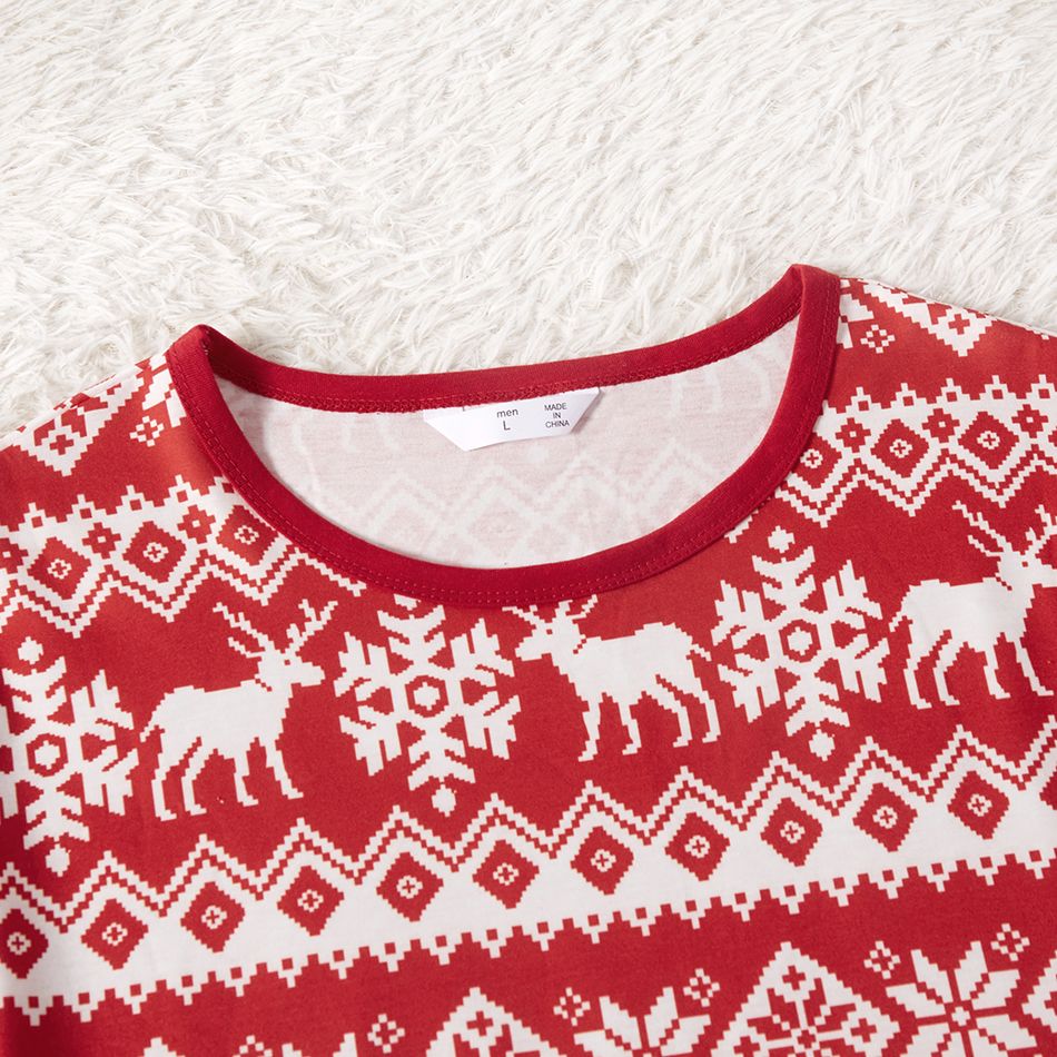 Christmas All Over Reindeer and Snowflake Print Red Family Matching Long-sleeve Pajamas Sets (Flame Resistant) Red/White big image 3