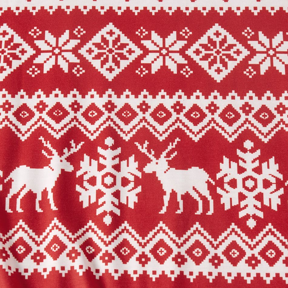 Christmas All Over Reindeer and Snowflake Print Red Family Matching Long-sleeve Pajamas Sets (Flame Resistant) Red/White big image 13