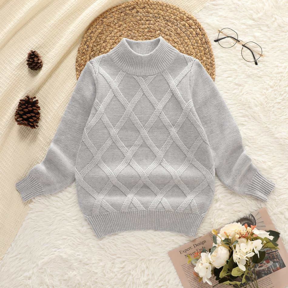 Kid Boy/Kid Girl Mock Neck Textured Knit Sweater Grey