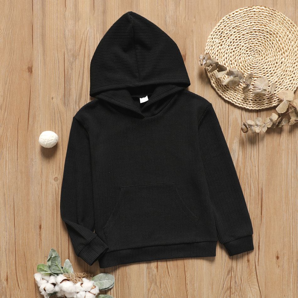 Kid Boy Casual Textured Solid Color Hoodie Sweatshirt Black