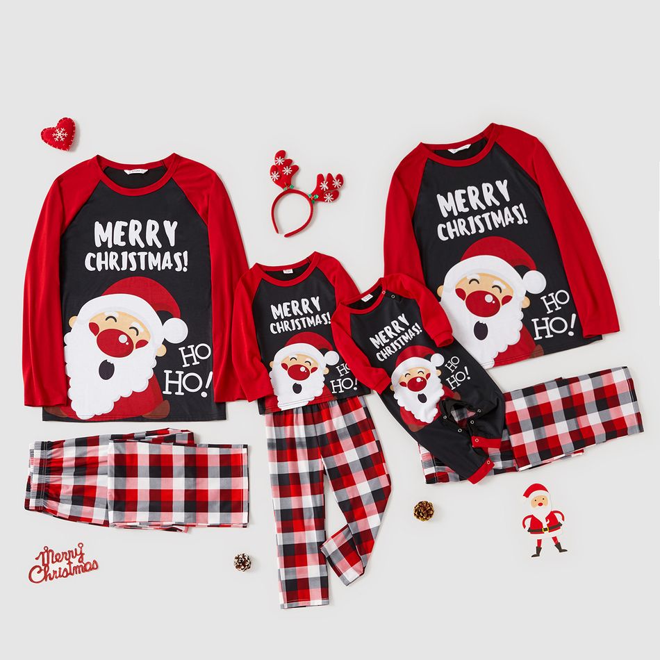 Christmas Cartoon Santa and Letter Print Red Family Matching Long-sleeve Pajamas Sets (Flame Resistant) Red big image 2