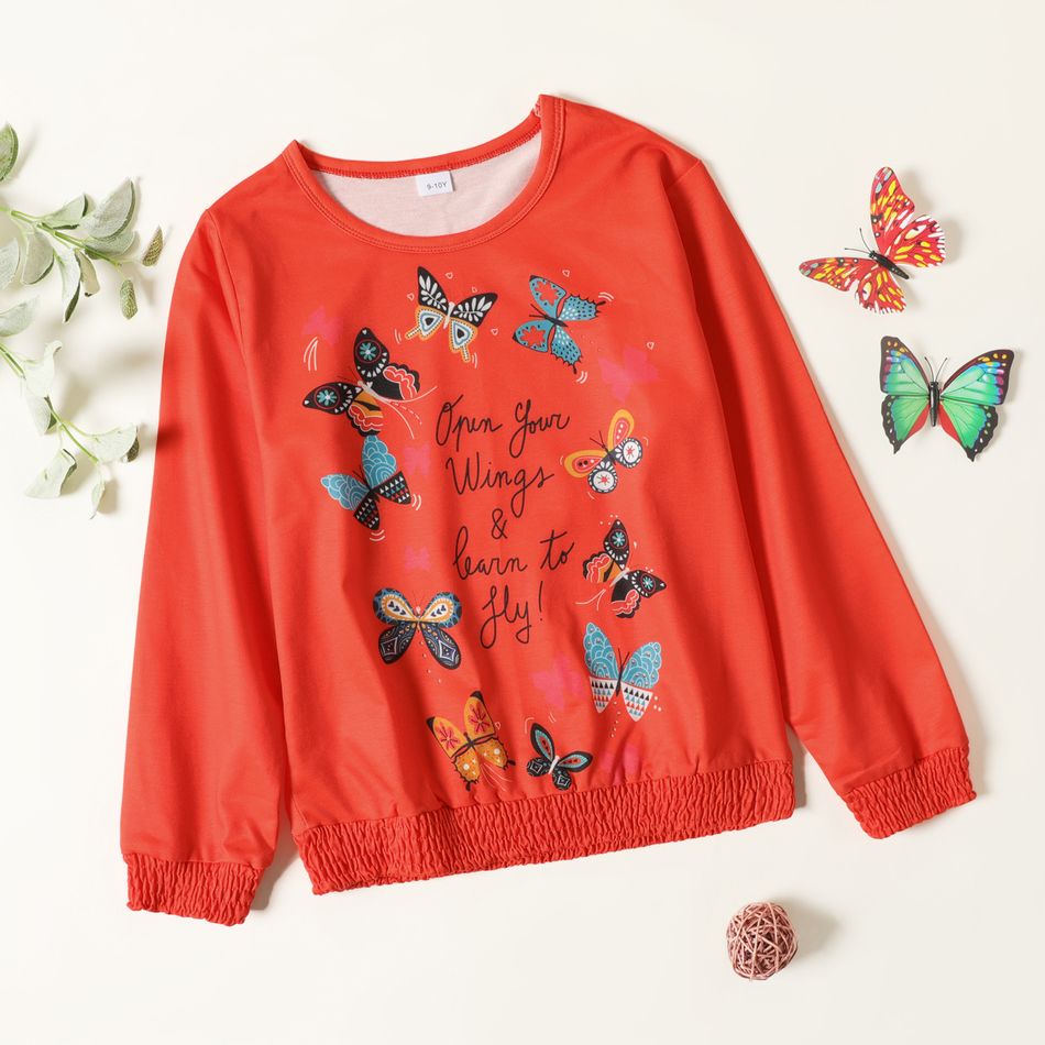 Pretty Kid GIrl Butterfly Animal Letter Print Sweatshirt Red