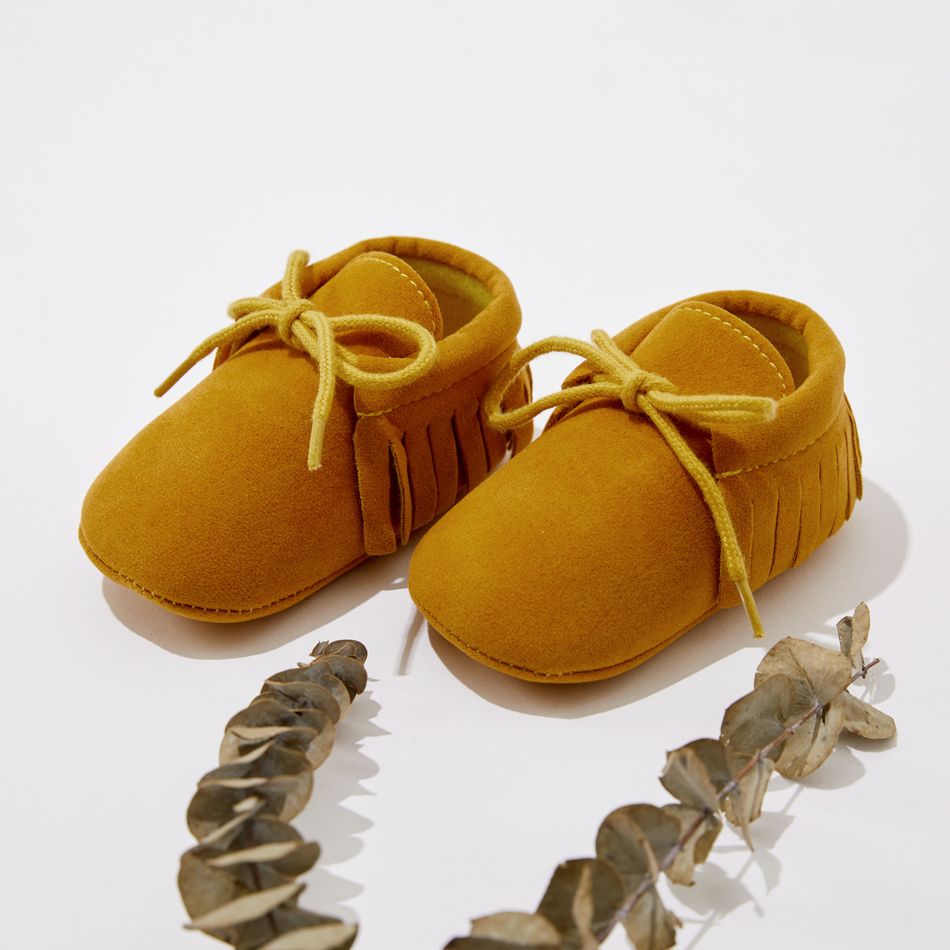 Baby / Toddler Fashionable Solid Lace-up Fringed Prewalker Leather Shoes Yellow