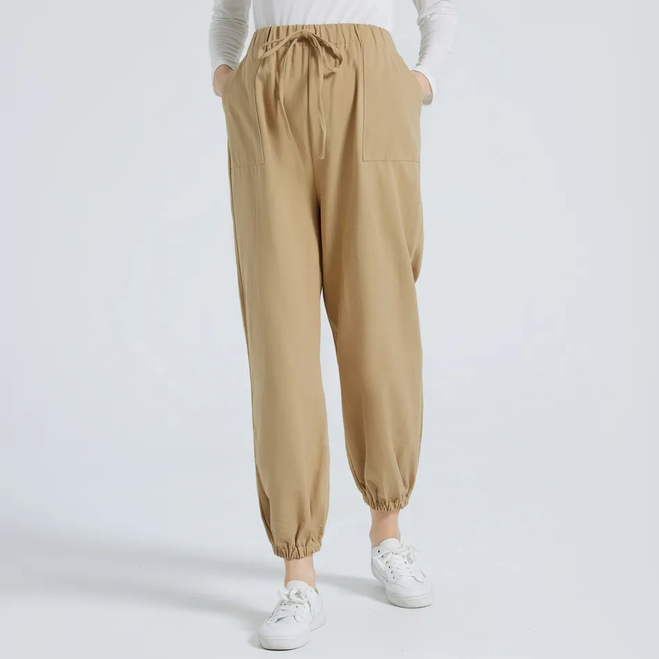 Maternity Khaki Casual Drawstring Waist Pants Khaki
