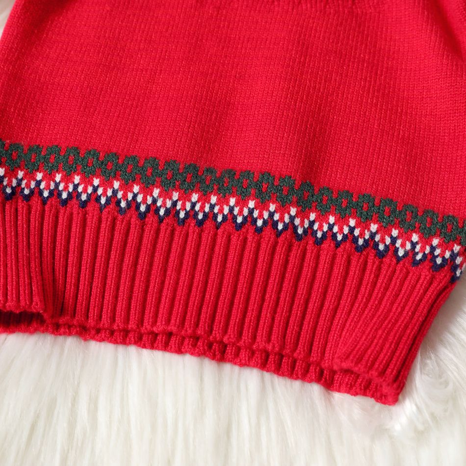 Christmas Santa Claus Pattern Red Baby Long-sleeve Knitted Sweater Red big image 5
