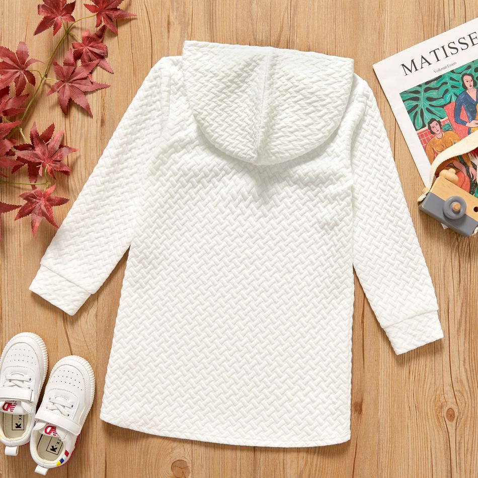 Kid Girl Striped Textured Hooded Sweatshirt Dress/ Solid Color Leggings White big image 6