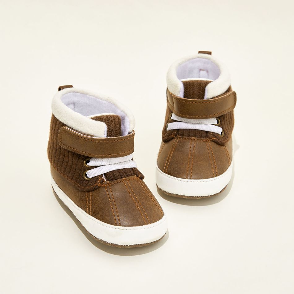 Baby / Toddler Knit Detail Velcro Strap Fleece-lining Prewalker Shoes Brown big image 2