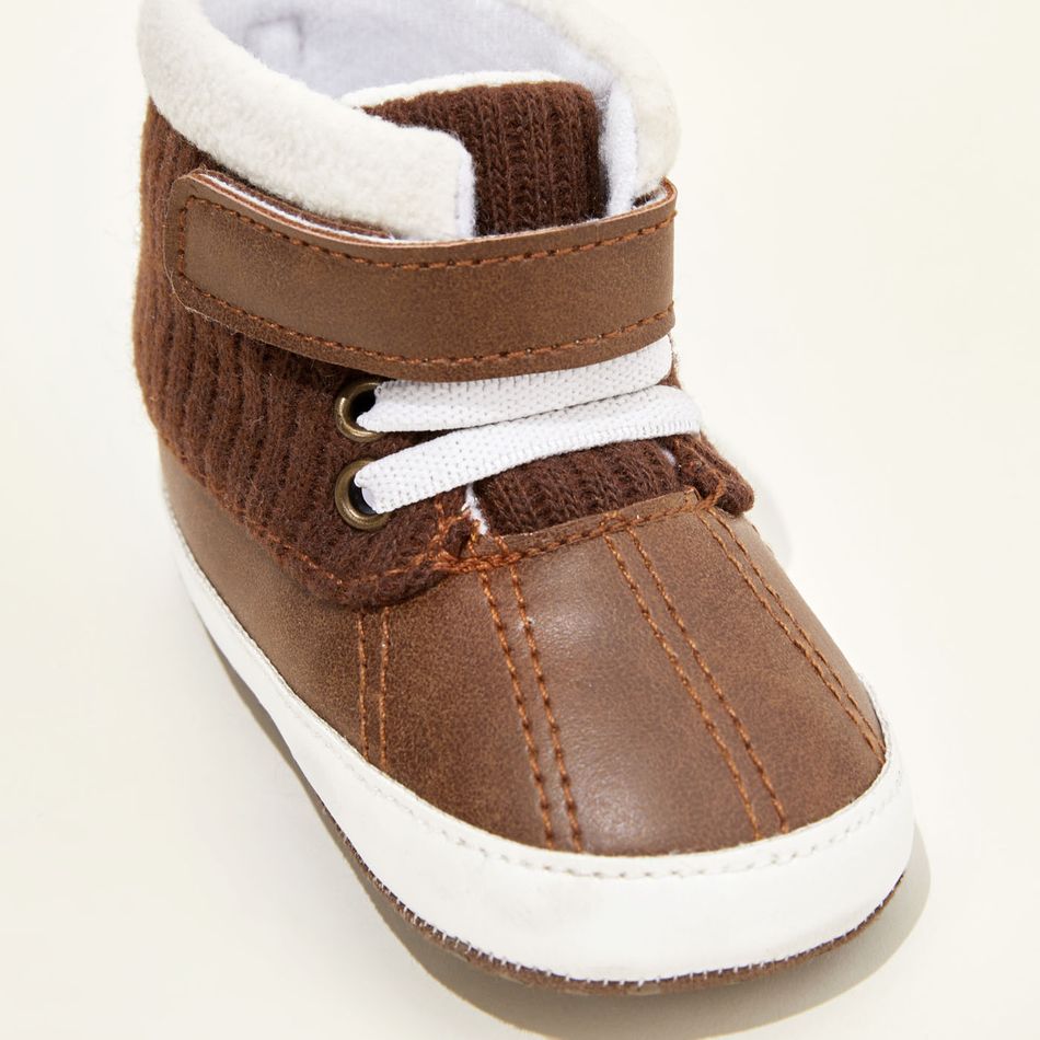 Baby / Toddler Knit Detail Velcro Strap Fleece-lining Prewalker Shoes Brown big image 3