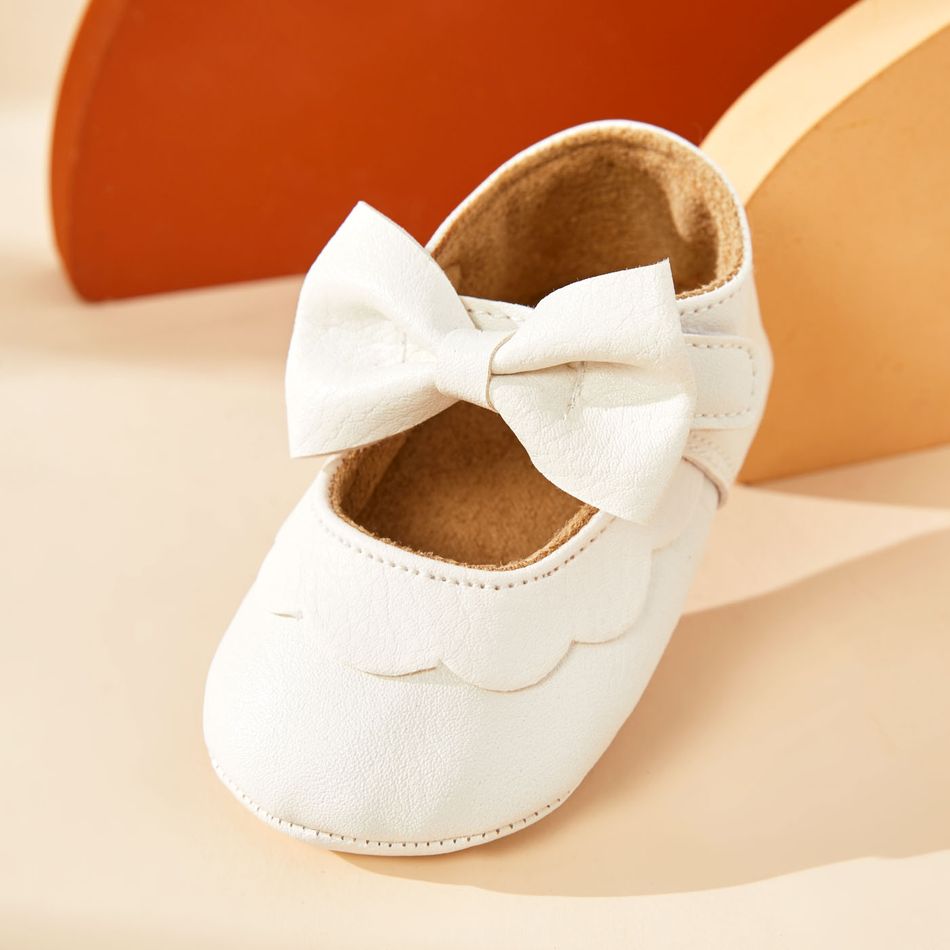 Baby / Toddler White Bowknot Decor Velcro Closure Prewalker Shoes White big image 2
