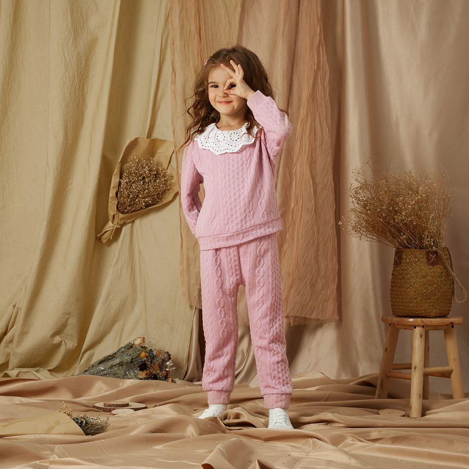 2 Stück Kleinkinder Mädchen Spitze Süß Sweatshirt-Sets rosa big image 8
