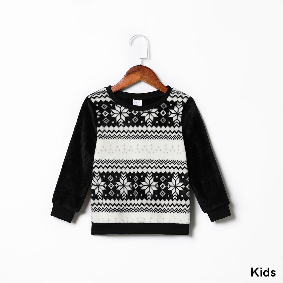 Christmas All Over Snowflake Pattern Black Family Matching Long-sleeve Flannel Sweatshirts Black big image 4