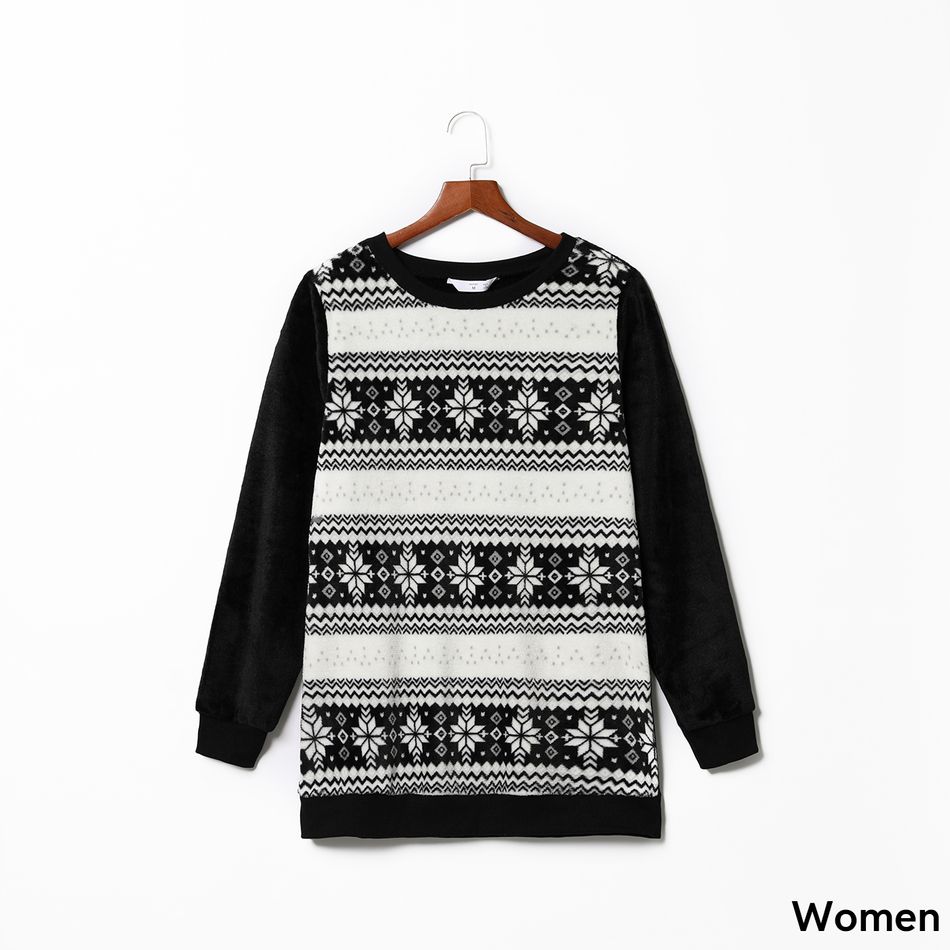Christmas All Over Snowflake Pattern Black Family Matching Long-sleeve Flannel Sweatshirts Black big image 3