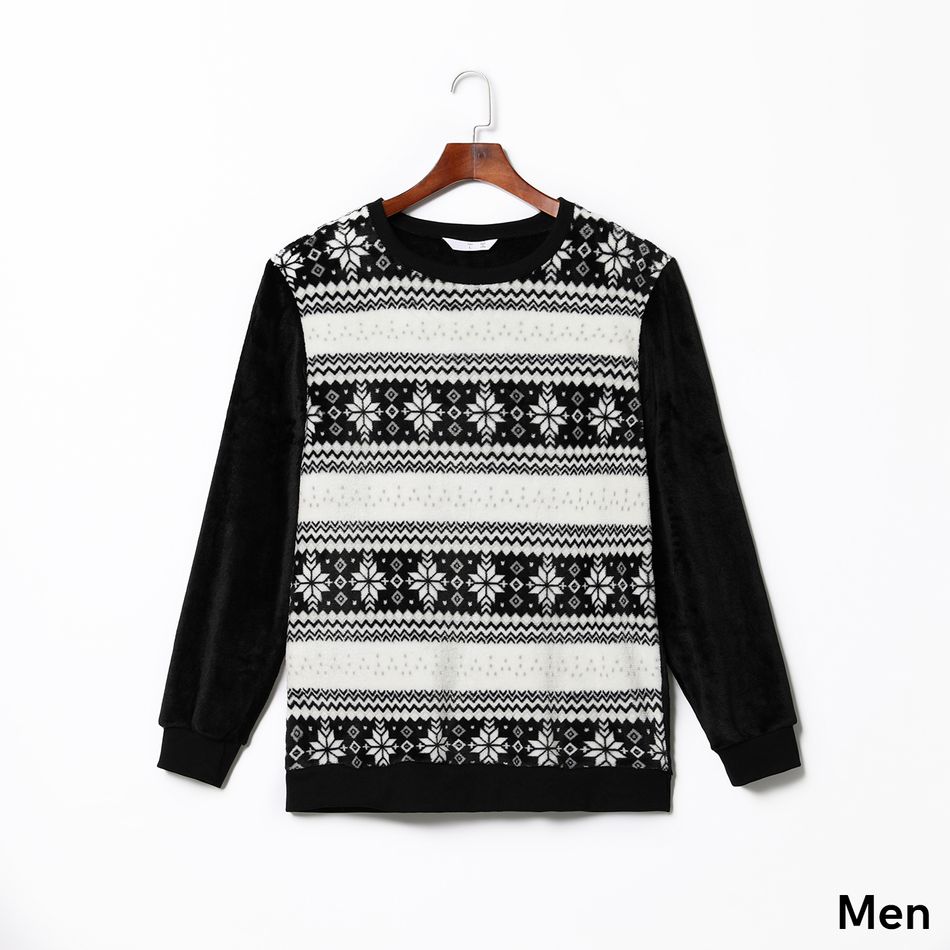 Christmas All Over Snowflake Pattern Black Family Matching Long-sleeve Flannel Sweatshirts Black big image 2