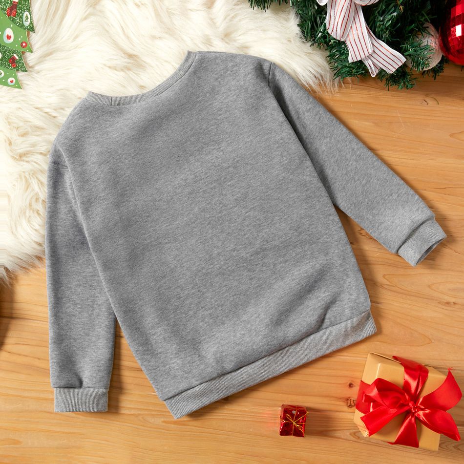 Kid Boy/Kid Girl Christmas Deer Embroidered Pullover Sweatshirt Light Grey big image 3