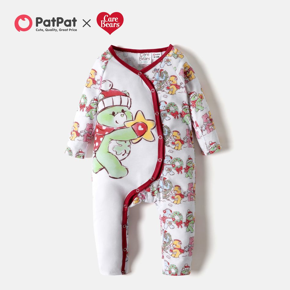 Care Bears Baby Christmas Front Buttons Graphic Jumpsuit White