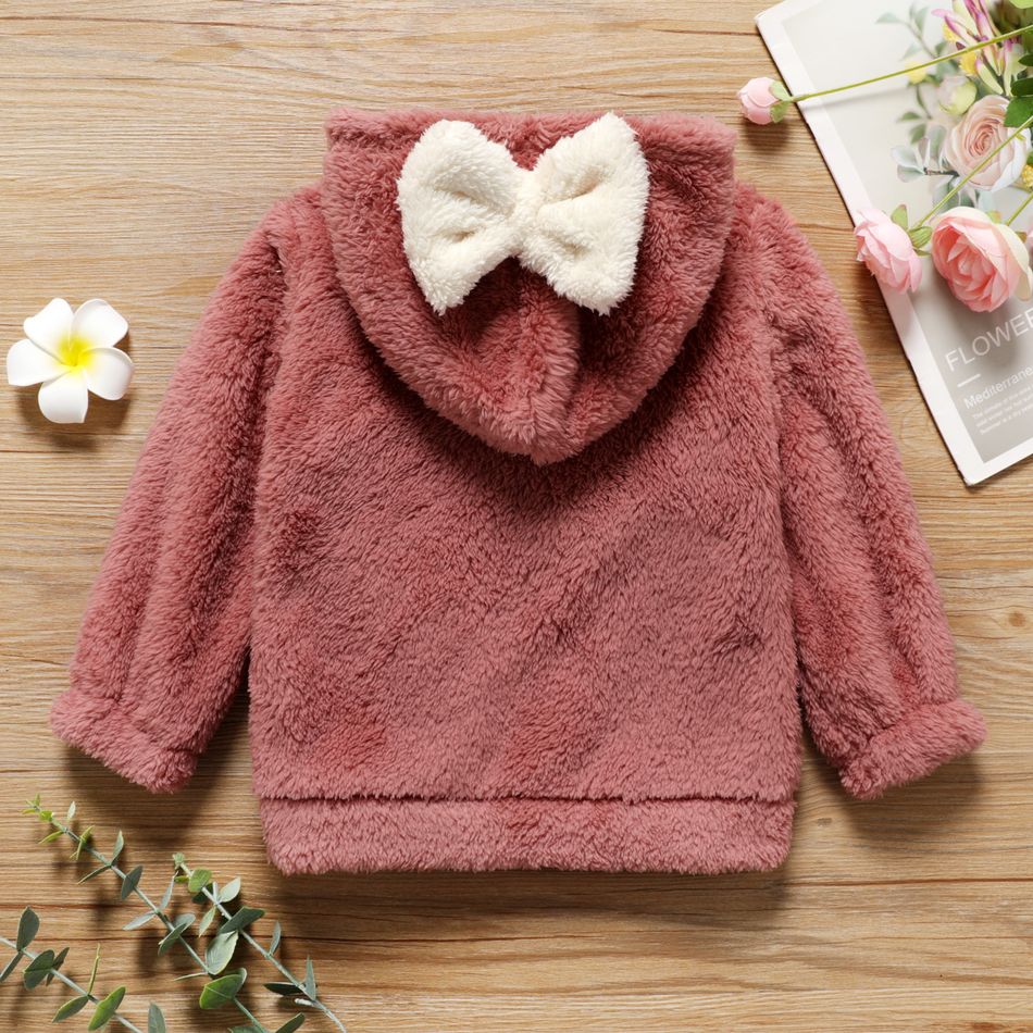 Toddler Girl Bowknot Design Fuzzy Hoodie Sweatshirt Pink big image 2