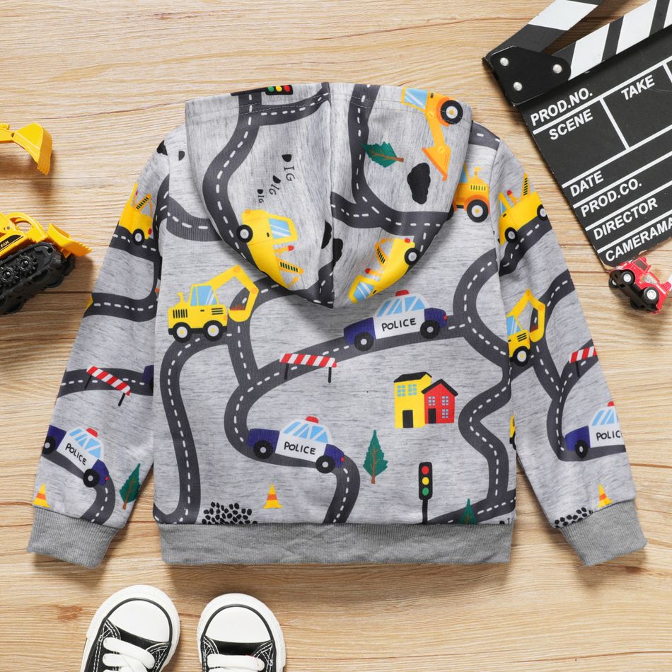 Toddler Boy Road Vehicle Print Hoodie Sweatshirt Light Grey big image 2