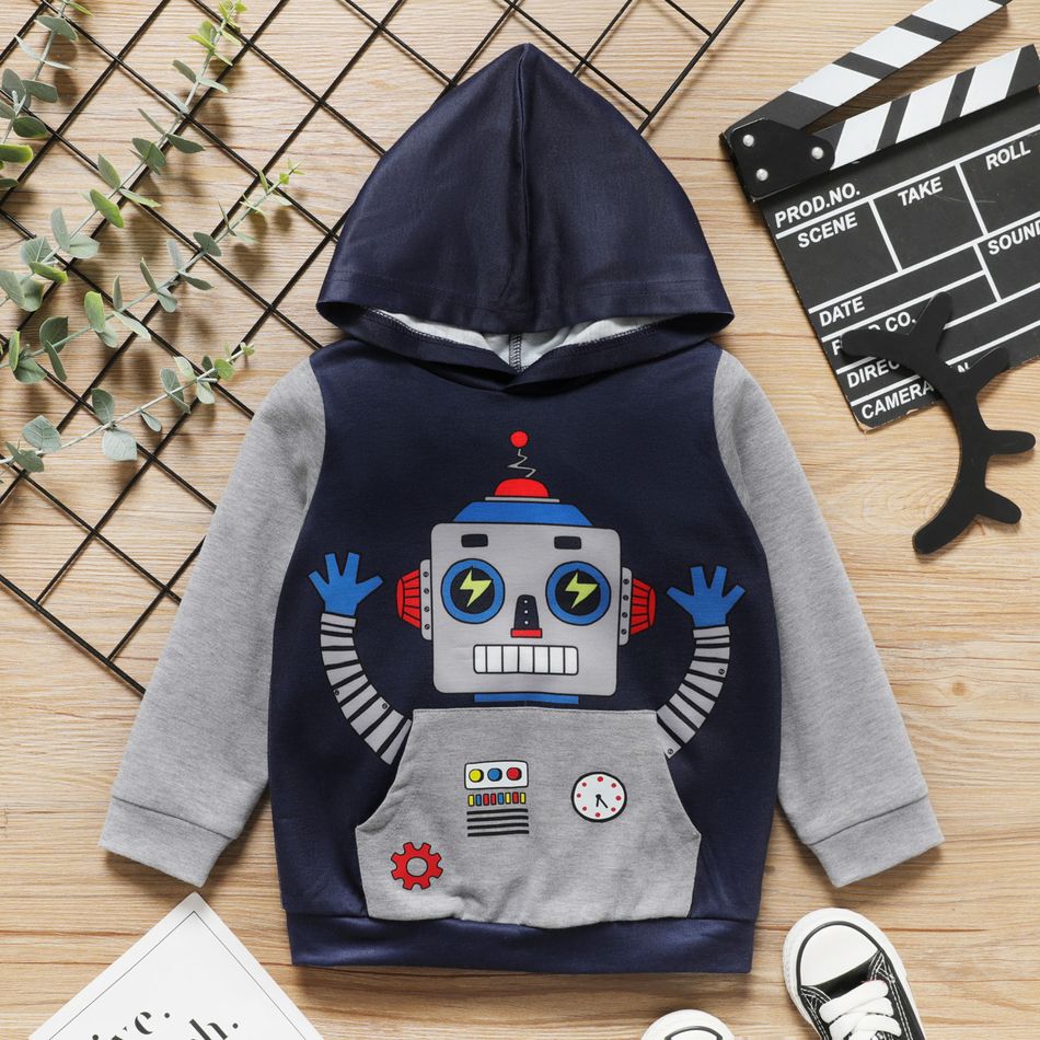 Toddler Boy Robot Print Colorblock Hoodie Sweatshirt Color block