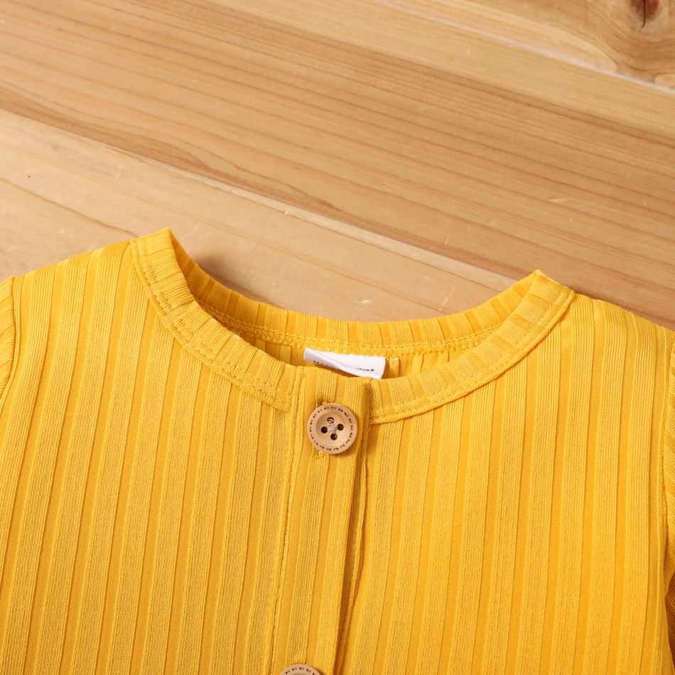 2pcs Baby Girl Sunflower Floral Print Sleeveless Dress and Solid Ribbed Long-sleeve Cardigan Set Yellow big image 3