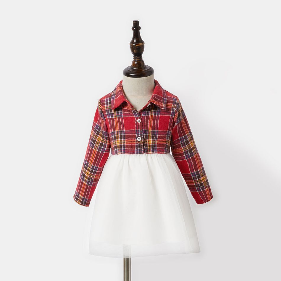Christmas Red Plaid Family Matching 100% Cotton Long-sleeve Shirts Sets Red/White big image 8