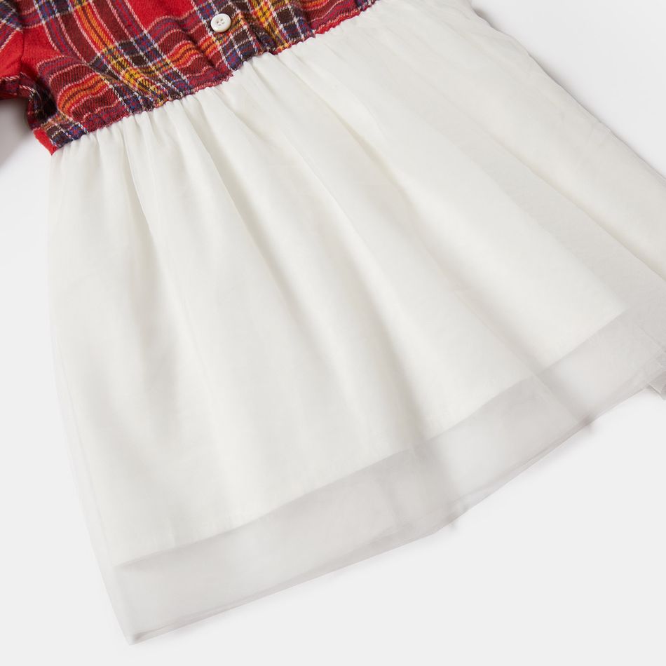 Christmas Red Plaid Family Matching 100% Cotton Long-sleeve Shirts Sets Red/White big image 10
