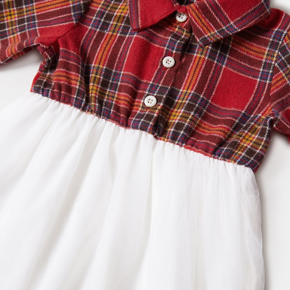 Christmas Red Plaid Family Matching 100% Cotton Long-sleeve Shirts Sets Red/White big image 9