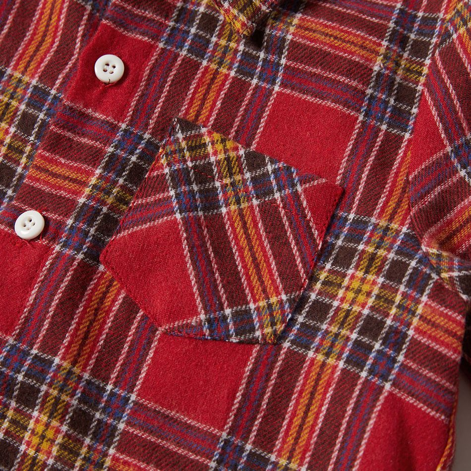 Christmas Red Plaid Family Matching 100% Cotton Long-sleeve Shirts Sets Red/White big image 14