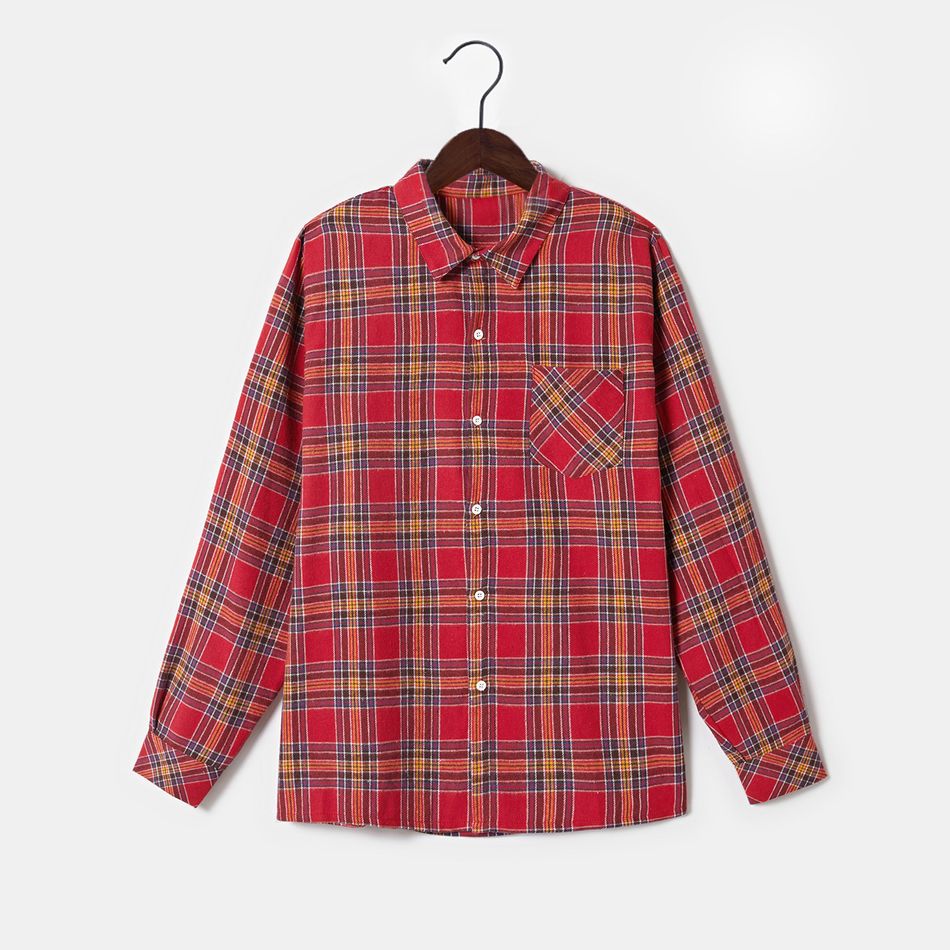 Christmas Red Plaid Family Matching 100% Cotton Long-sleeve Shirts Sets Red/White big image 11