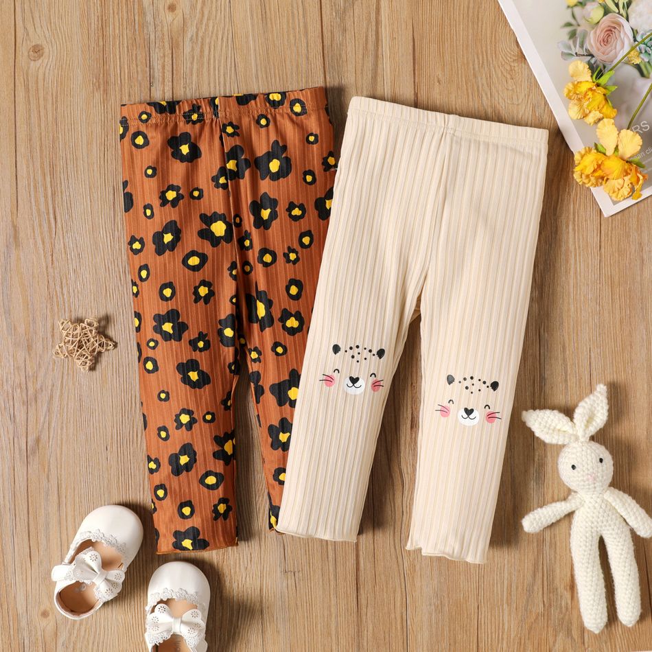 Baby Girl Brown/Apricot Leopard Print Ribbed Leggings Apricot big image 6