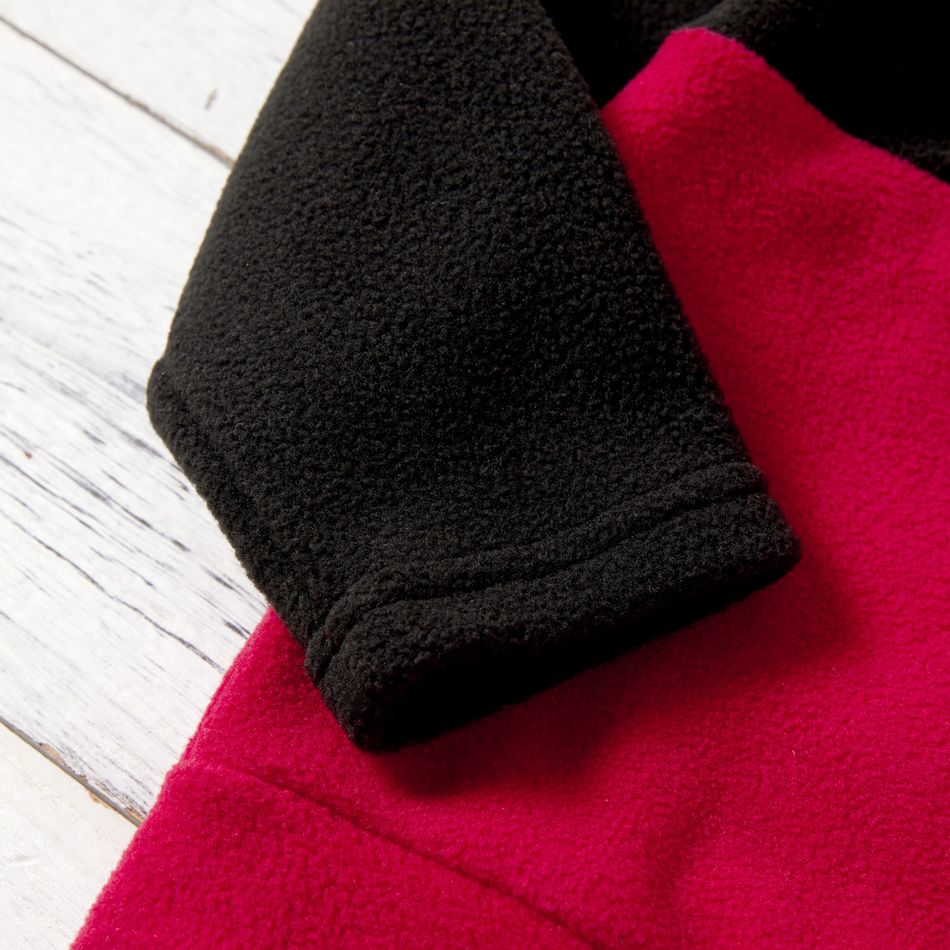 Kid Boy Letter Embroidered Colorblock Fuzzy Hoodie Sweatshirt Red big image 7