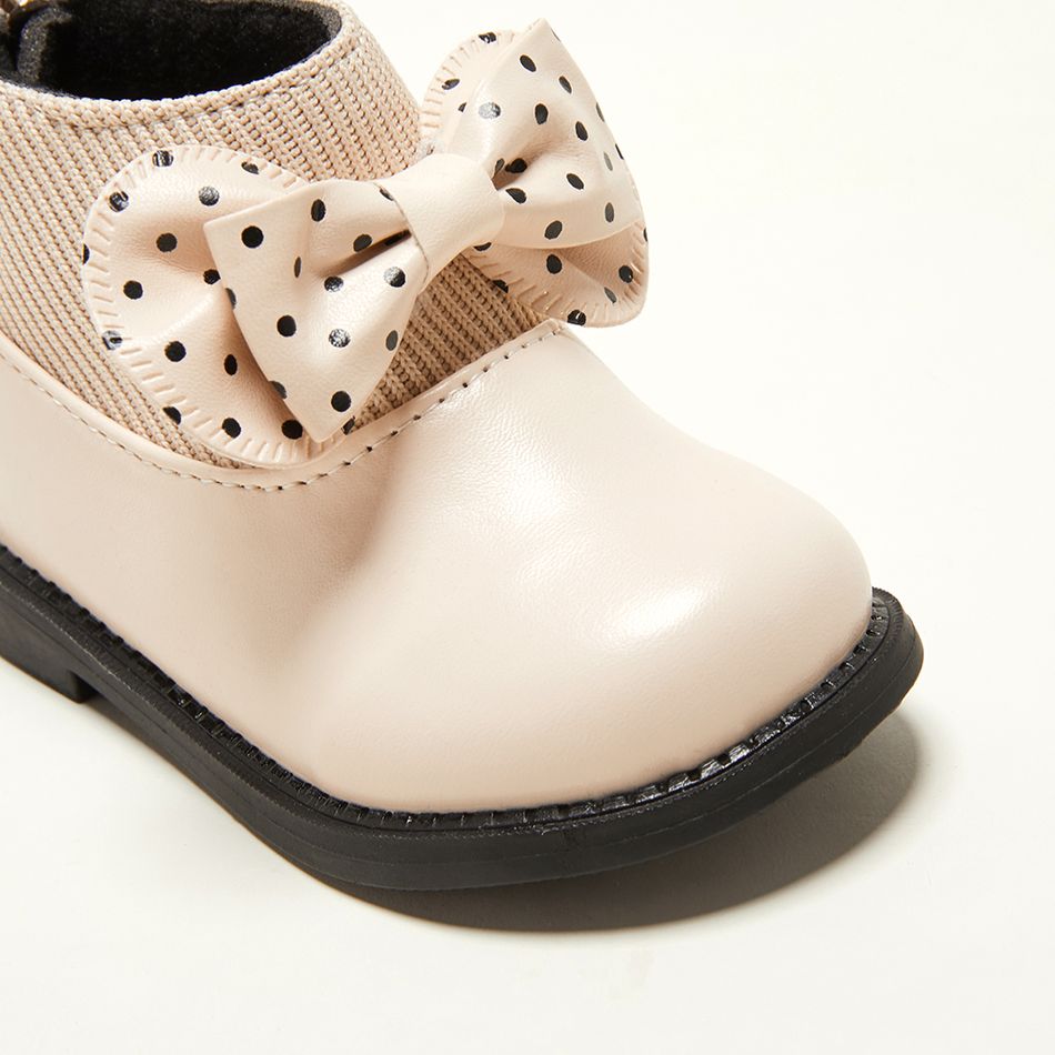Toddler Polka Dots Bowknot Decor Solid Color Knit Splicing Boots Beige big image 4