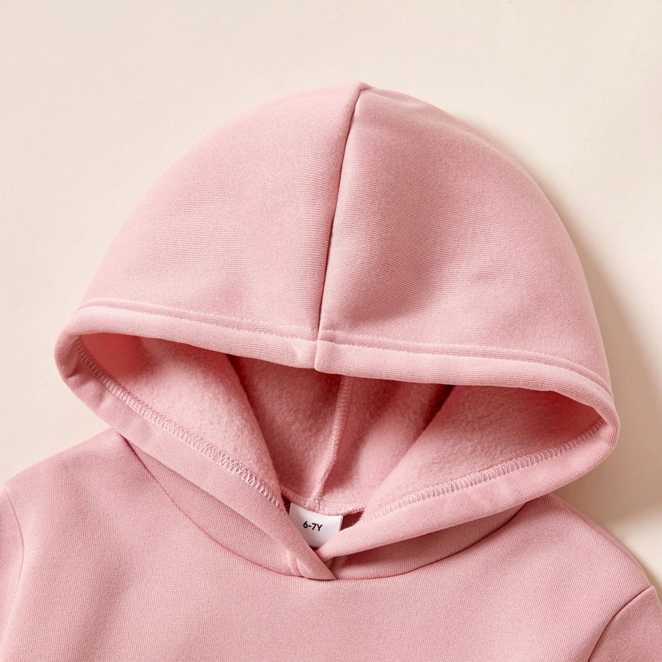Kid Boy/Kid Girl Fleece Lined Solid Pocket Design Hoodie Sweatshirt Pink big image 3