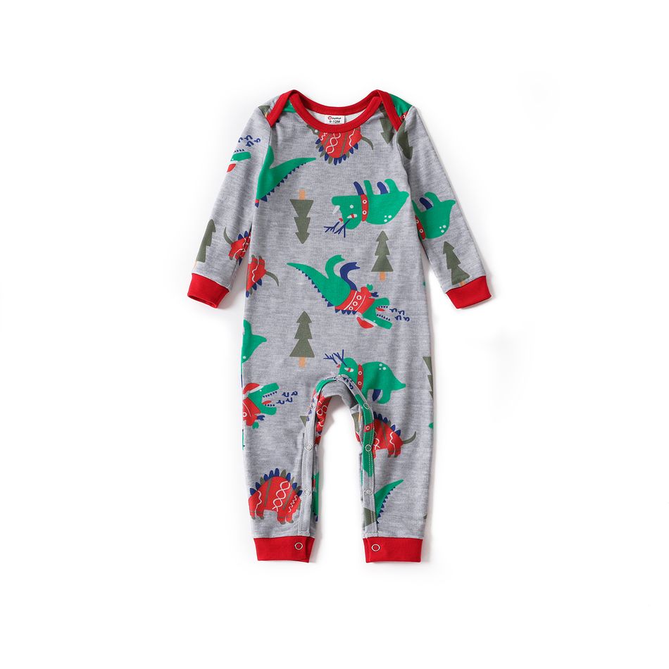 Christmas All Over Dinosaur Print Snug Fit Family Matching Long-sleeve Pajamas Sets Multi-color big image 11