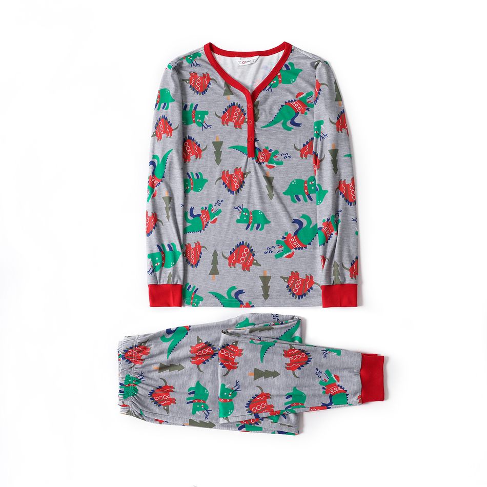 Christmas All Over Dinosaur Print Snug Fit Family Matching Long-sleeve Pajamas Sets Multi-color big image 4