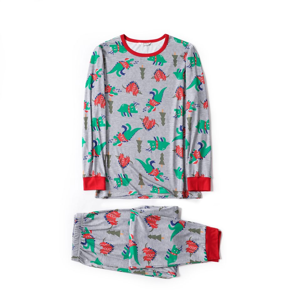 Christmas All Over Dinosaur Print Snug Fit Family Matching Long-sleeve Pajamas Sets Multi-color big image 2