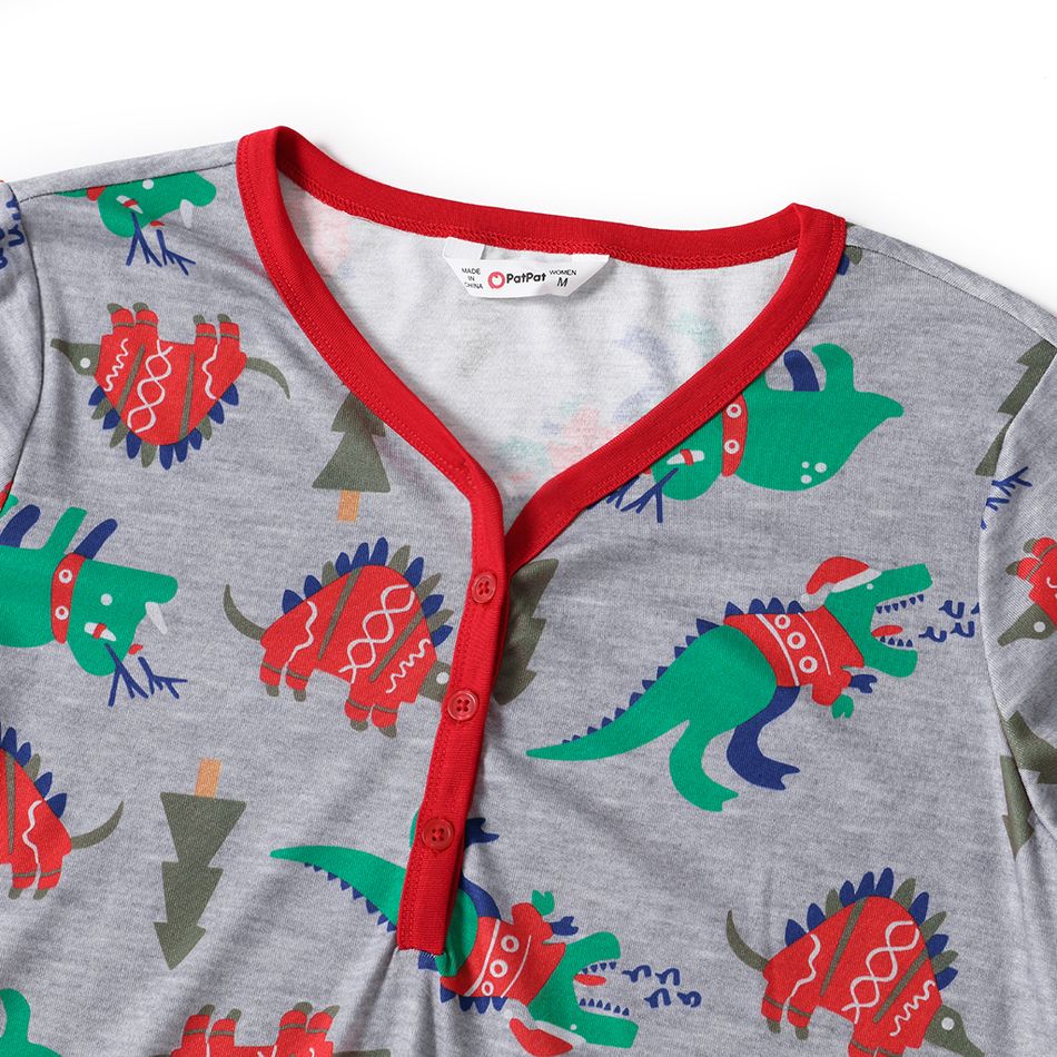 Christmas All Over Dinosaur Print Snug Fit Family Matching Long-sleeve Pajamas Sets Multi-color big image 5