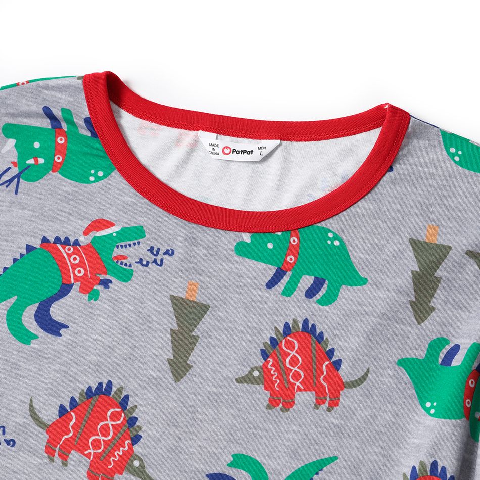 Christmas All Over Dinosaur Print Snug Fit Family Matching Long-sleeve Pajamas Sets Multi-color big image 3