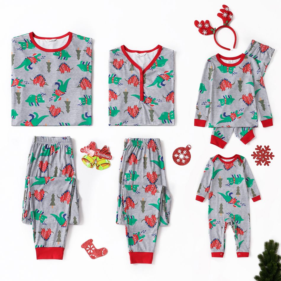 Christmas All Over Dinosaur Print Snug Fit Family Matching Long-sleeve Pajamas Sets Multi-color big image 1