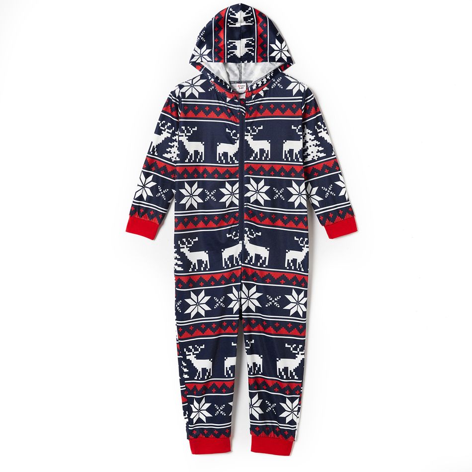 Christmas All Over Print Blue Family Matching Long-sleeve Hooded Onesies Pajamas Sets (Flame Resistant) Royal Blue big image 8