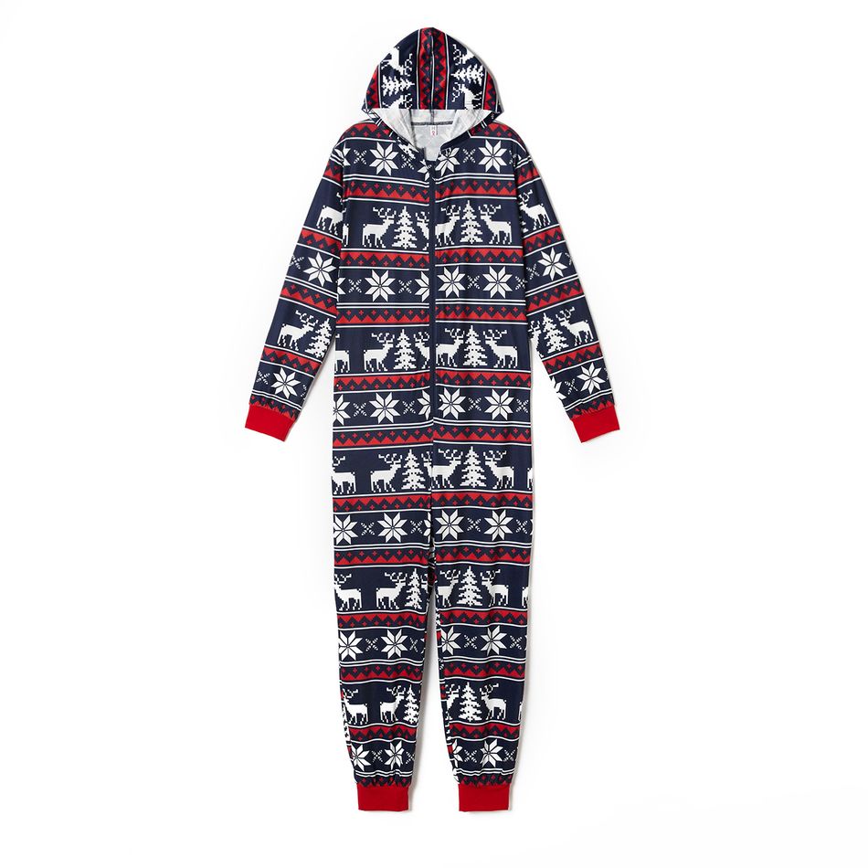Christmas All Over Print Blue Family Matching Long-sleeve Hooded Onesies Pajamas Sets (Flame Resistant) Royal Blue big image 5