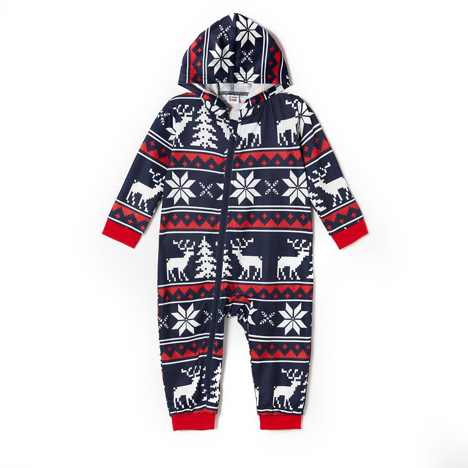 Christmas All Over Print Blue Family Matching Long-sleeve Hooded Onesies Pajamas Sets (Flame Resistant) Royal Blue big image 11