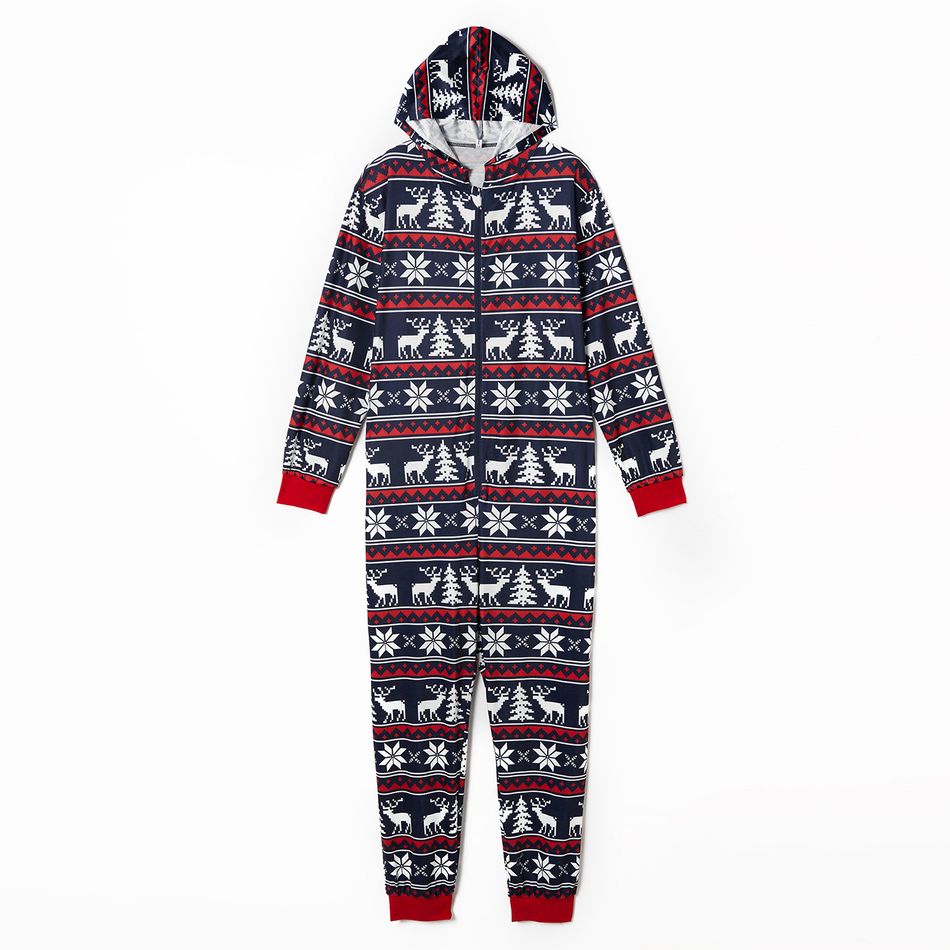 Christmas All Over Print Blue Family Matching Long-sleeve Hooded Onesies Pajamas Sets (Flame Resistant) Royal Blue big image 2