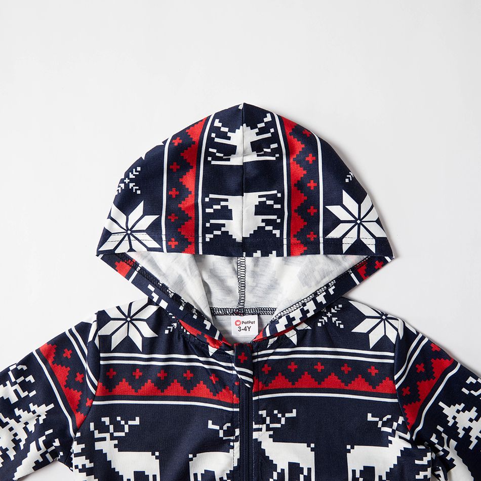 Christmas All Over Print Blue Family Matching Long-sleeve Hooded Onesies Pajamas Sets (Flame Resistant) Royal Blue big image 12