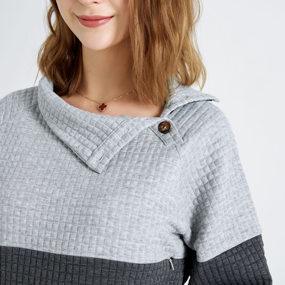 Camisola de amamentação com capuz Casual/exterior Básico Textura tipo pele Cor sólida Costuras de tecido Malha Ponto contrastante Pullover Top de amamentação Cinzento big image 7