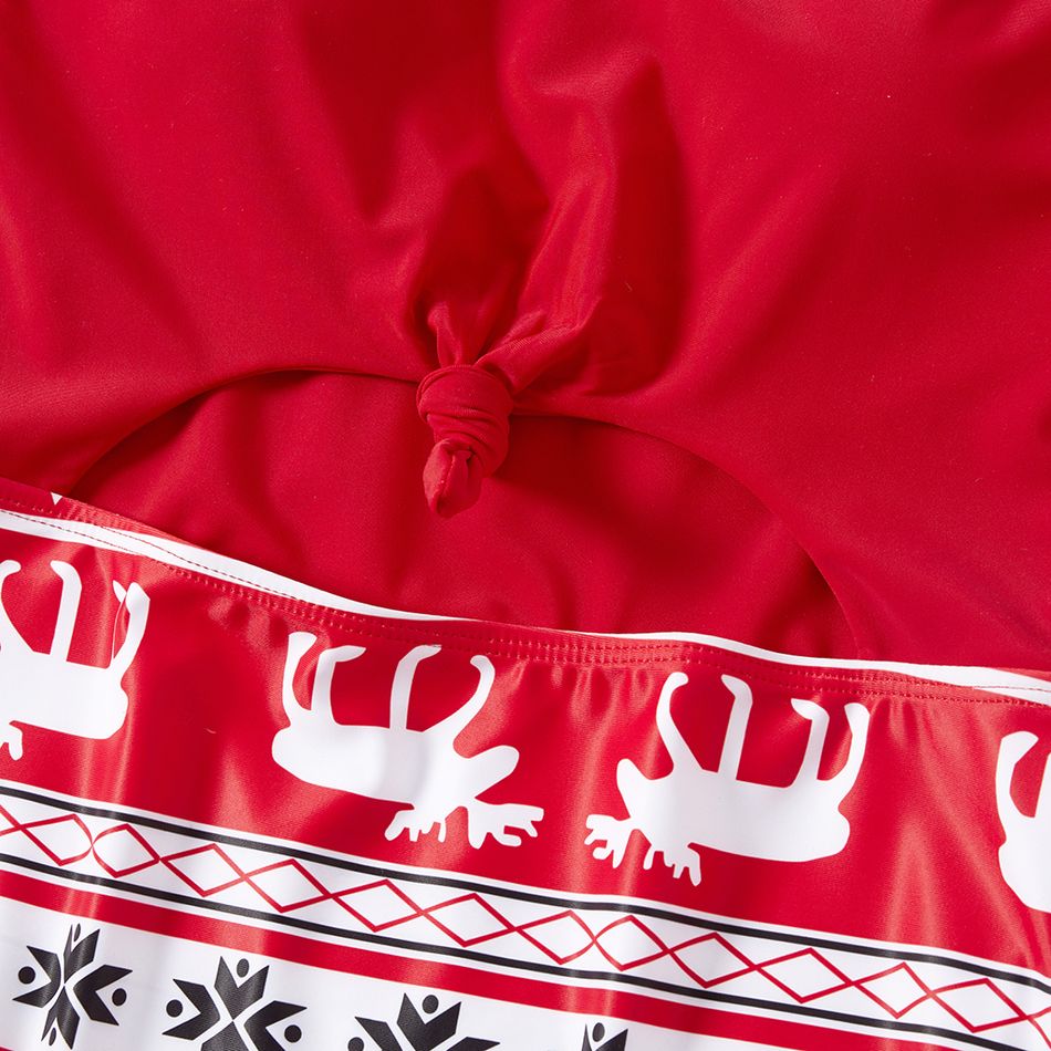 Christmas Reindeer Print Red Family Matching Stretchy Swimsuits Sets Red big image 4