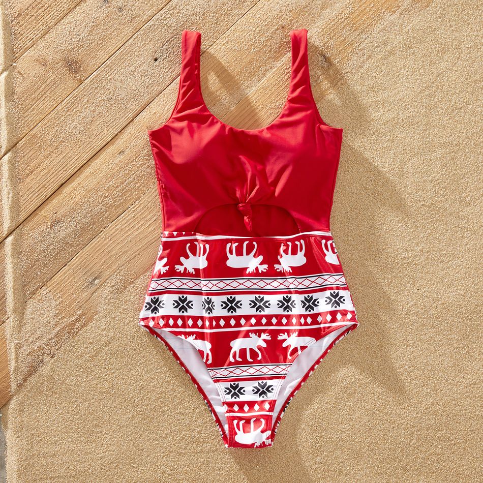 Christmas Reindeer Print Red Family Matching Stretchy Swimsuits Sets Red big image 2